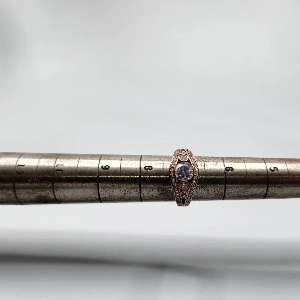 Rose Gold Tone Ring w/ Crystals Size  7 Sterling Silver - Picture 9 of 9